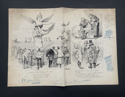 null HENRIOT (1857-1933)

Illustration à trois vignettes :

"L'inconnue"

"Député...
