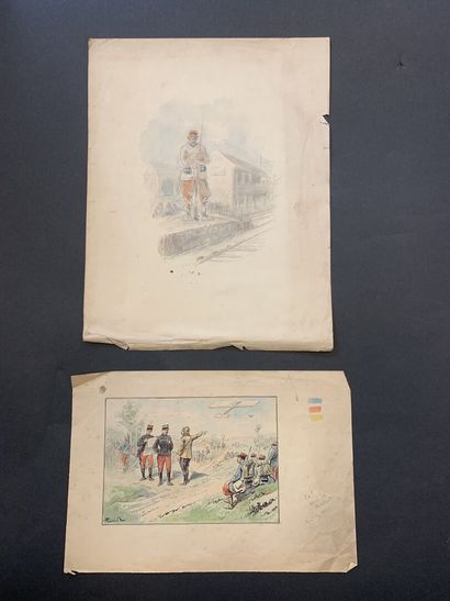 null HENRIOT (1857-1933)

Five illustrations : 

Soldiers 

Scenes of trenches. 

Watercolor...