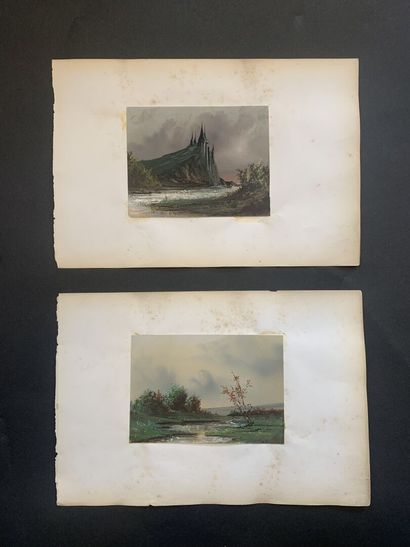 null HENRIOT (1857-1933)

Landscapes

Set of six gouaches on paper pasted on sheet,...