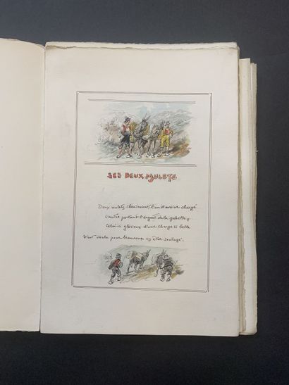 null Jean de LA FONTAINE 

Recueil de neuf fables manuscrites illustrées à l'aquarelle,...