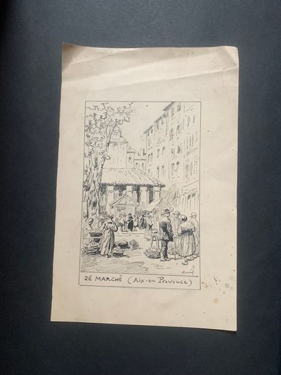 null HENRIOT (1857-1933).

"Le marché (Aix-en-Provence)" 

Plume sur papier signée,...