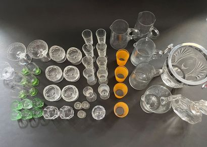 null Glassware: cut crystal ice bucket, carafe, pitchers, various glasses and mi...