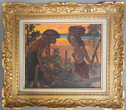 null School of Oceania 

The return of the fishing

Oil on canvas signed lower right...