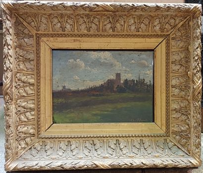 null Charles PHILIPARD (act.c.1863-1868)

View of a church through the fields

Oil...