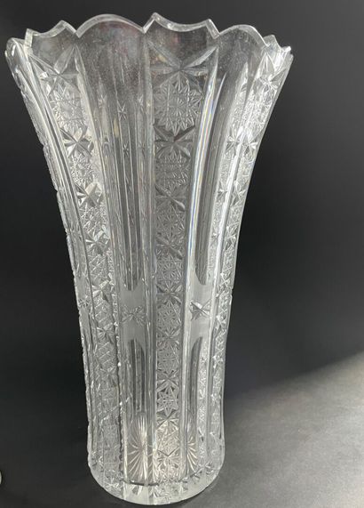 null Lot de vases dont grand vase en cristal taillé (H : 37,5 cm), vase tubulaire...