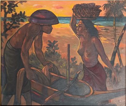 null School of Oceania 

The return of the fishing

Oil on canvas signed lower right...