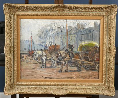 null Gustave MADELAIN (1867-1944)

Chevaux attelés sur les bords de Seine à Paris....
