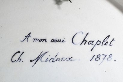 null Charles MIDOUX (XIXe) - ATELIER D'AUTEUIL

Important plat en céramique à corps...