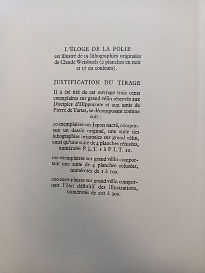 null ÉRASME, Éloge de la folie, lithographies

originales sur vélin de Claude WEISBUCH....