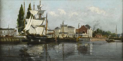 null Attribué à Charles François PÉCRUS

(1826-1907)

Le port d'Honfleur, la Lieutenance

Huile...