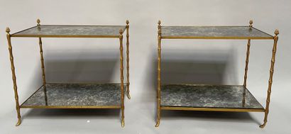 null Pair of gilded bronze sofa end tables in imitation of bamboo with two ice trays.

In...