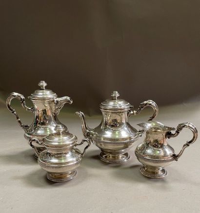 null Tea and coffee set in foreign silver 800°/°° with friezes of gadroons, friezes...