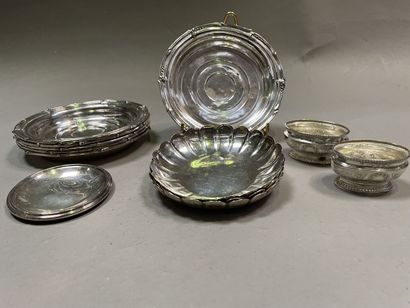 Silver lot including: six coasters with wavelets,...