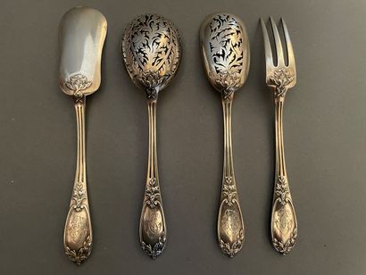 Four-piece silver candy set with chased leaf...