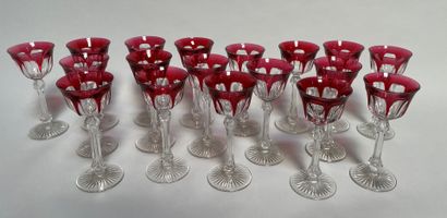 Eighteen Rhine wine glasses in red colored...