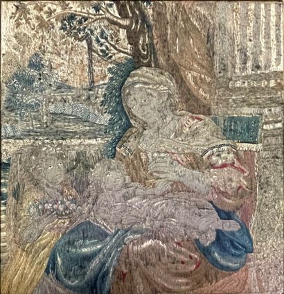 null Broderie en laine et soie représentant la Vierge à l'enfant.

XVIIIème siècle.

46...