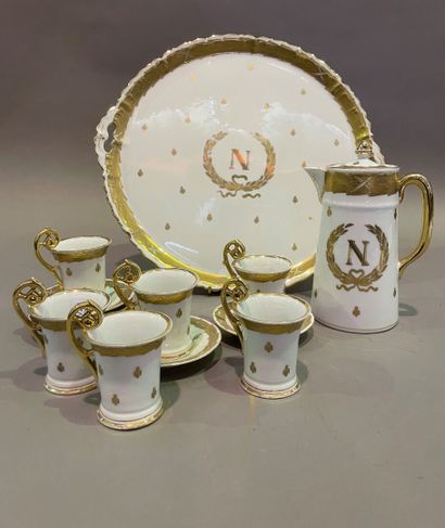 Porcelain coffee set with gilded decoration...