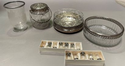 Dishes (19.5 and 20 cm), vase, silver mounted...