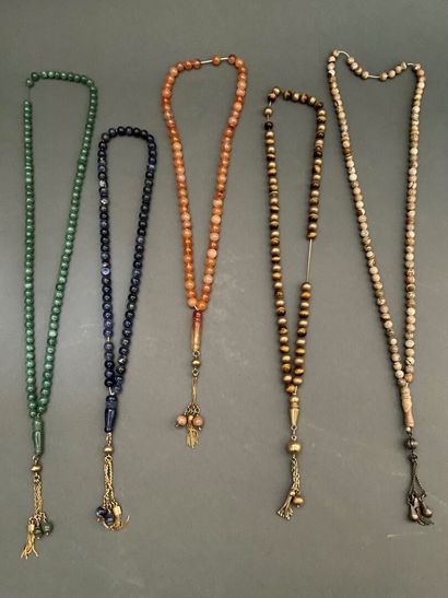 null 
Lot of 7 necklaces of lapis lazuli beads, aventurine, carnelian, tiger eye...