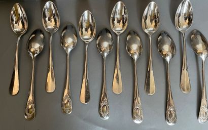 
Twelve silver coffee spoons with medallion...