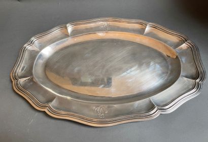 Oval silver tray, numbered BC, of curved...