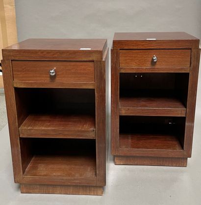 Two bedside tables in rosewood veneer, with...