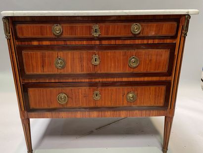 null Veneer chest of drawers with dark wood frames, inlaid legs and uprights with...