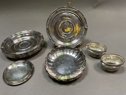 null Silver lot including: six coasters with wavelets, three poly-lobed dishes, a...