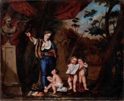 Entourage de Gérard HOET (1648-1733) Allégorie de la peinture Huile sur toile, marouflée...