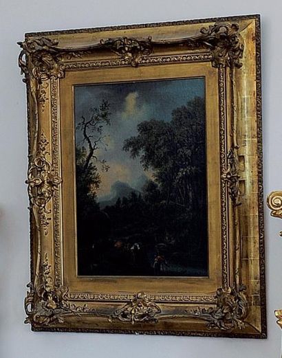 École italienne du XIXème siècle Paysage aux pêcheurs Huile sur toile 74,5 x 56,65...