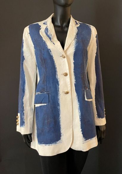 null MOSCHINO Couture 

Veste en lin blanc, rehaussé de peinture bleue, petit col,...