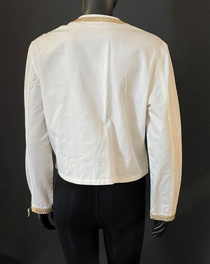 null ROCCO BAROCO 

White cotton jacket with gold thread trim, single breasted. 

Size...