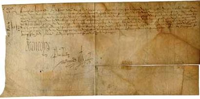 FRANÇOIS Ier de Valois [1494-1547] roi de France. Pièce signée « Francoys », contresignée...