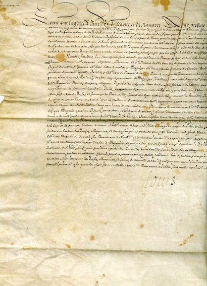 LOUIS XIII [1601 - 1643] roi de France. Pièce signée « Louis », contresignée par...