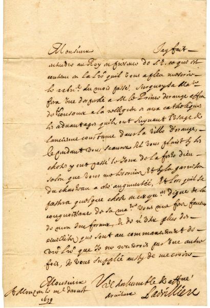 PHELYPEAUX DE LA VRILLIÈRE Louis [1598 - 1681] homme d'État français. Lettre autographe...