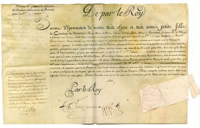 LOUIS XV [1710 - 1774] roi de France. Pièce signée « Louis » contresignée « Phelippeaux»....