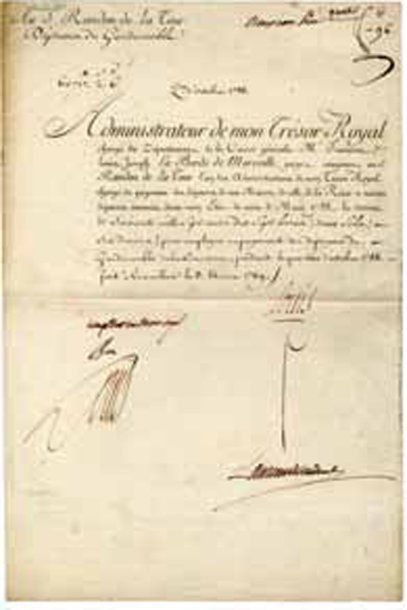 LOUIS XVI [1754 - 1793] roi de France. Pièce signée « Louis » avec 1 mot autographe....