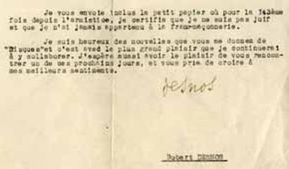 DESNOS Robert [1900 - 1945] écrivain français. Lettre signée, adressée à M. Gilbert....