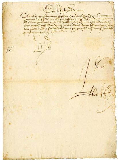 LOUIS XII [1462 - 1515] roi de France. Pièce signée « Loys », contresignée par Noblet....