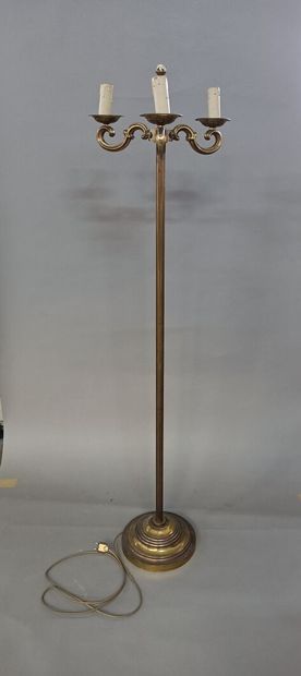 Gilded bronze floor lamp with a fluted shaft...