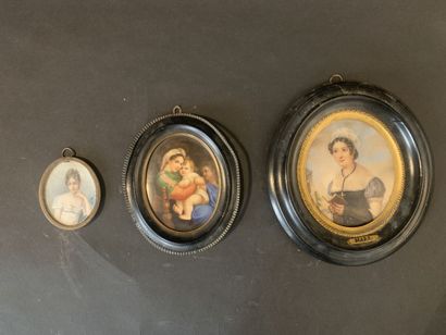 Lot of three miniatures, two on porcelain...