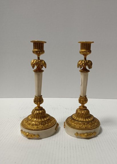 
Pair of small white marble and gilt bronze...