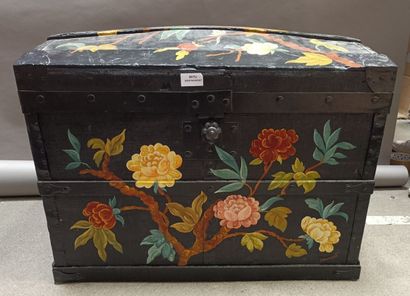 
Wooden chest and coated fabric with floral...