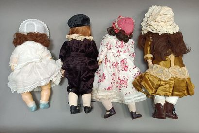 null 
Four dolls, the head in cookie, two with mobile eyes, marked "201 SO Germany",...