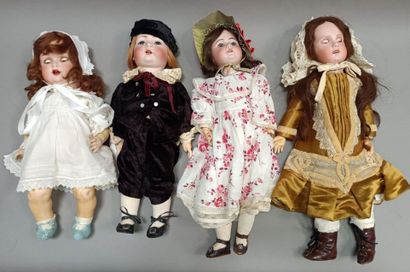 null 
Four dolls, the head in cookie, two with mobile eyes, marked "201 SO Germany",...