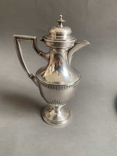 null 
Tea and coffee set in silver plated metal, the interior gilded with gadroons...