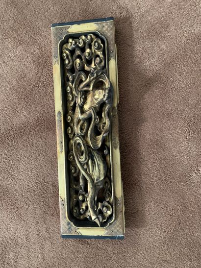 null 
Two pairs of decorative elements in carved and gilded wood. One with guanine...