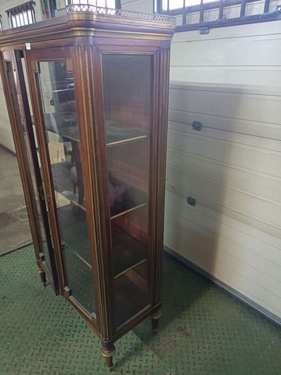 null 
Mahogany veneer display case with two brass molded doors, glass sides, toupie...