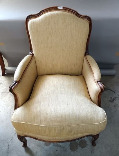 Pair of armchairs upholstered in yellow fabric...