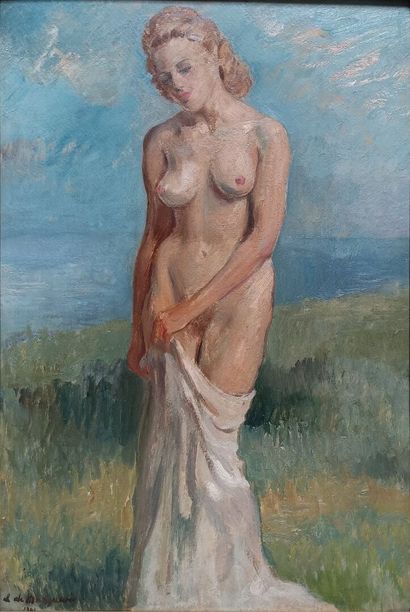 null L. de MARGUERIE

Female nude 

Oil on cardboard signed and dated 1941 in bottom...